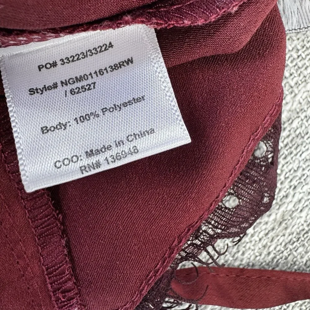 Nasty Gal Burgundy Satin Wide Leg Jumpsuit Lace Trim PTP 16 Open Back XXS Slit - Picture 13 of 16
